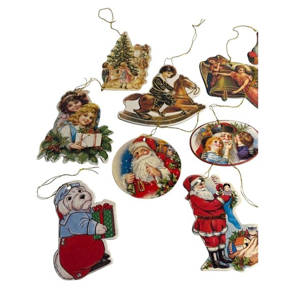 VTG Die-Cut Christmas Paper Ornaments Lot Santa Children Rocking Horse 3.5 Decor - Picture 2 of 5